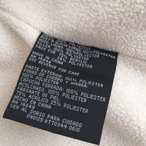 HP♥️ Triple Star Girls Puffer Jacket Small (7/8) Cream Hoodie Pockets Furry Edge - Picture 8 of 11